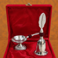 Premium Silver Finish Pooja Bell & Aarti Diya Set with Decorative Leaf Handle