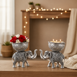 Antique Silver-Tone Elephant Decorative Bowl Set – Pair