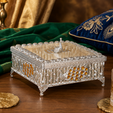 Premium Silver-Tone Peacock Dry Fruit Box with Decorative Lid