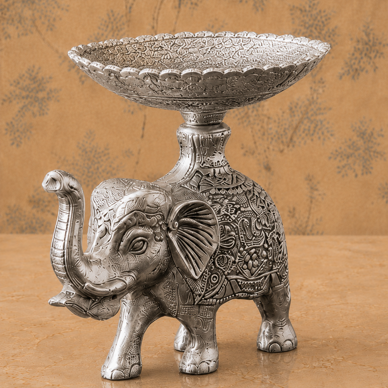Antique Silver Elephant Bowl Holder Set – Pair