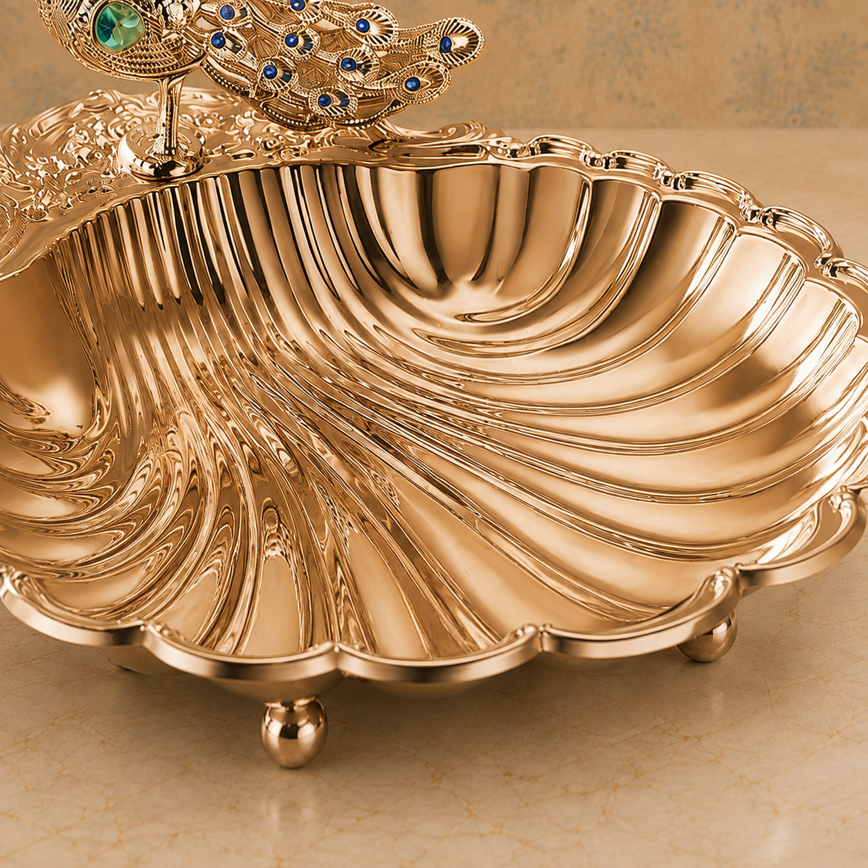 24K Gold-Plated Crystal Peacock Sea Shell Platter