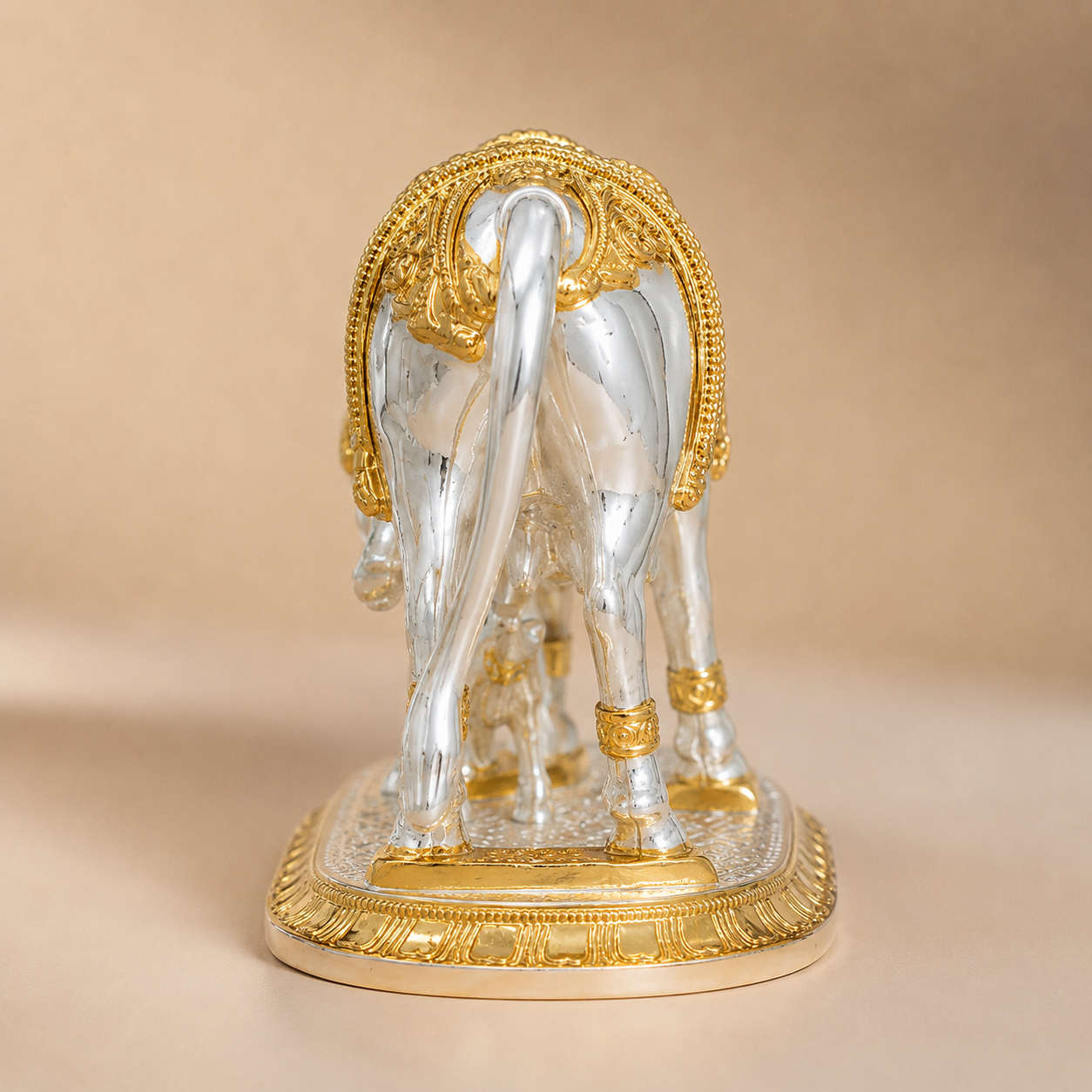 Kamdhenu Cow & Calf Gold Plated Idol