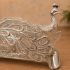 Silver-Tone Double Peacock Decorative Showpiece with Red & Green Stone Accents