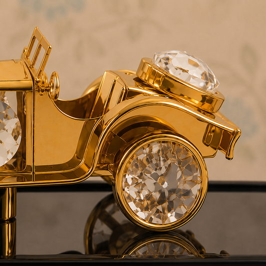 24K Gold-Plated Crystal Vintage Car Showpiece with Acrylic Display Case