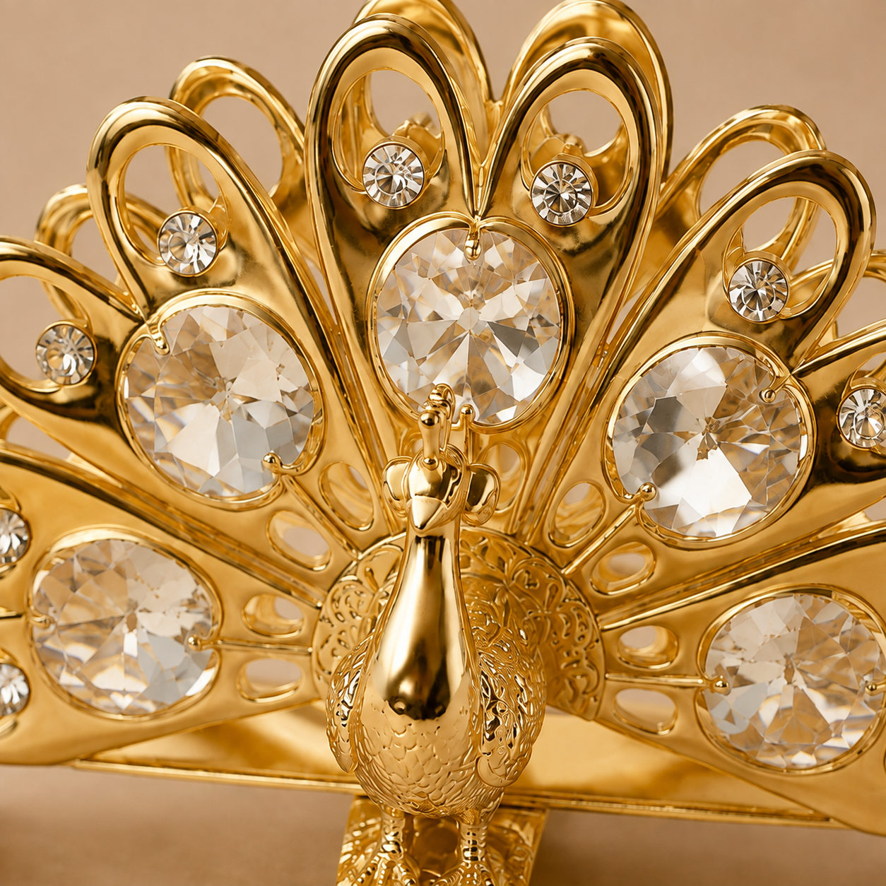 24K Gold-Plated Crystal Peacock Napkin Holder
