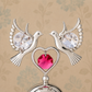 Silver Plated Twin Dove Figurine with Pink Crystal Heart