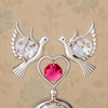 Silver Plated Twin Dove Figurine with Pink Crystal Heart