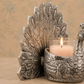 Antique Silver-Tone Peacock Tealight Candle Holder with Glass Cup