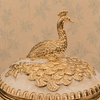 Premium Gold-Tone Peacock Decorative Serving Bowl with Lid & Spoon