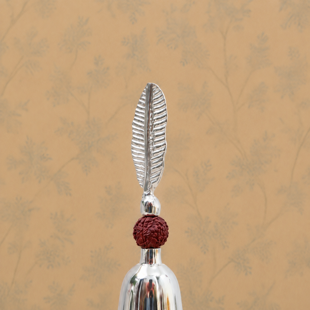 German Silver Decorative Pooja Bell with Rudraksha Bead & Feather Handle – Premium Gift Box