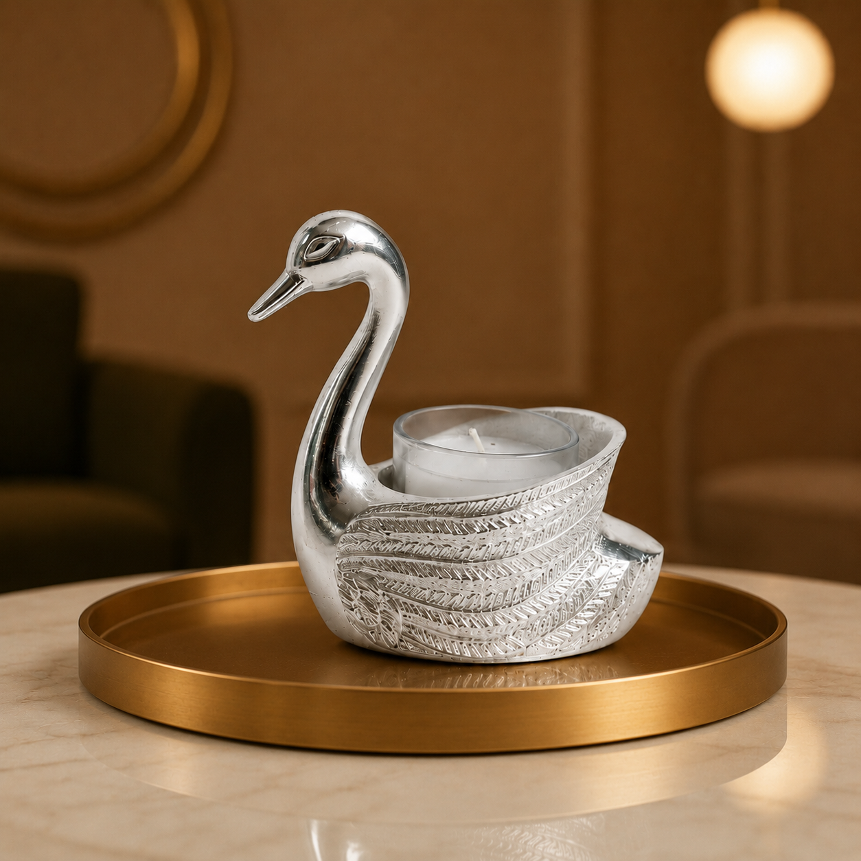 German Silver Swan Candle Holder Set