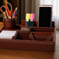 Premium Leather Desk Organizer – Multi-Compartment Office Stationery & Mobile Holder