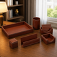 Premium Leather Desk Organizer – Multi-Compartment Office Stationery & Mobile Holder