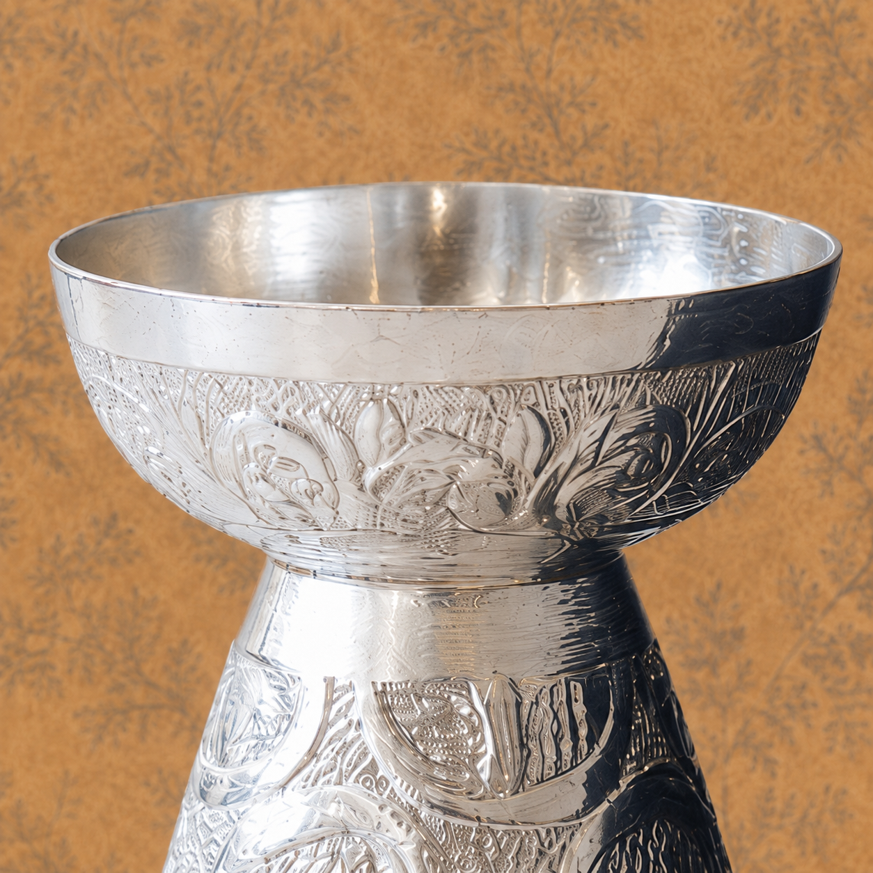 Royal Silver Finish Engraved Pedestal Bowl