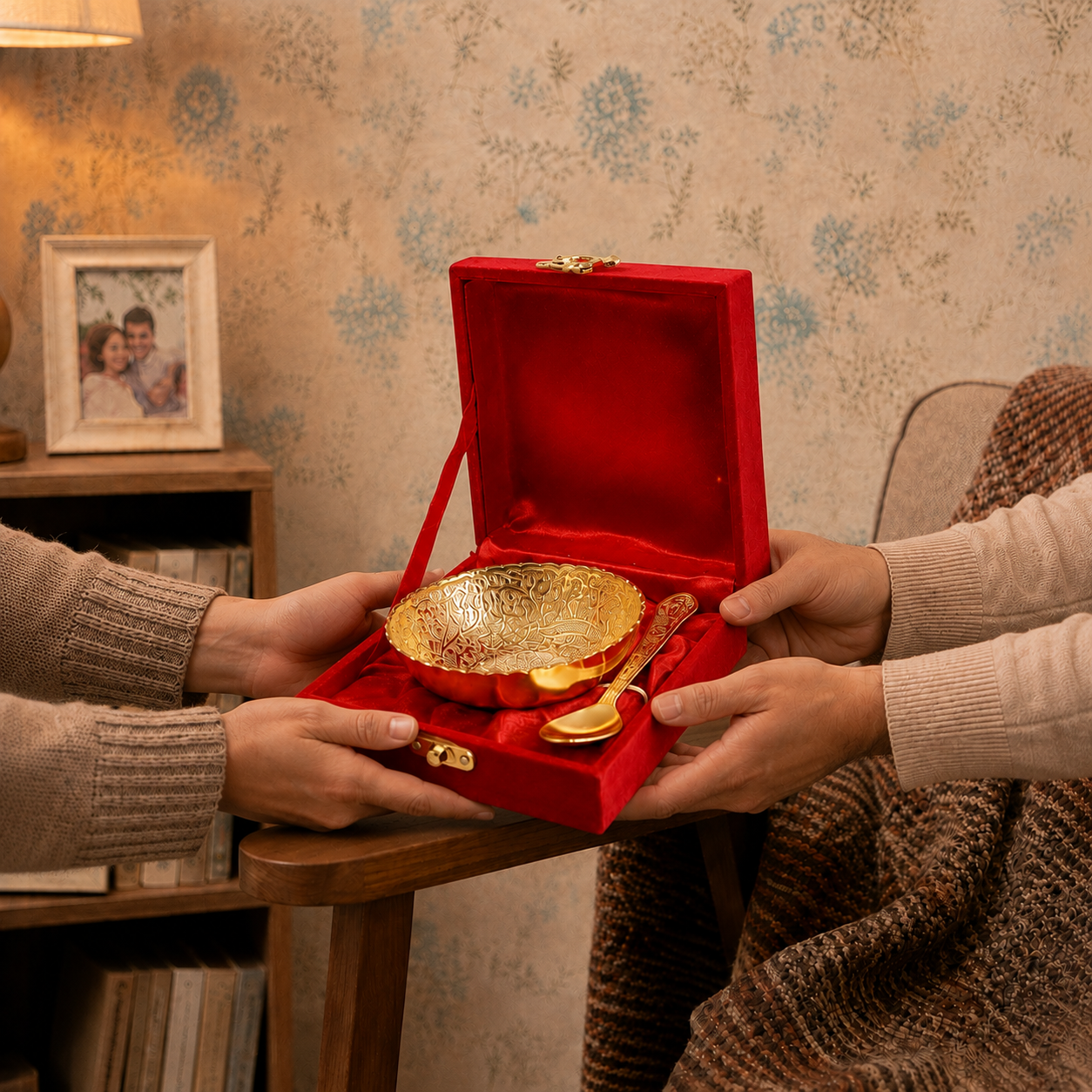 Royal Gold Finish Decorative Bowl with Spoon