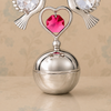 Silver Plated Twin Dove Figurine with Pink Crystal Heart