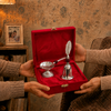 Premium Silver Finish Pooja Bell & Aarti Diya Set with Decorative Leaf Handle