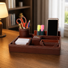 Premium Leather Desk Organizer – Multi-Compartment Office Stationery & Mobile Holder