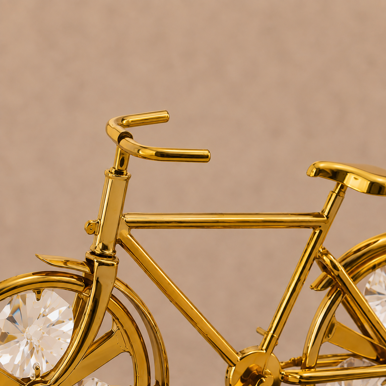 Premium Gold Finish Crystal Bicycle Showpiece – Luxury Table Décor with Display Case