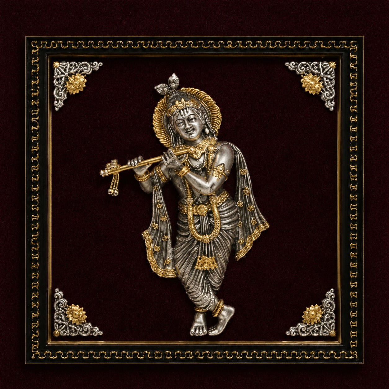 925 Silver Lord Krishna Premium Framed Wall Décor