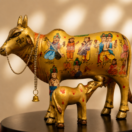 Pichwai Kamdhenu Cow & Calf Decorative Showpiece