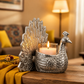 Antique Silver-Tone Peacock Tealight Candle Holder with Glass Cup
