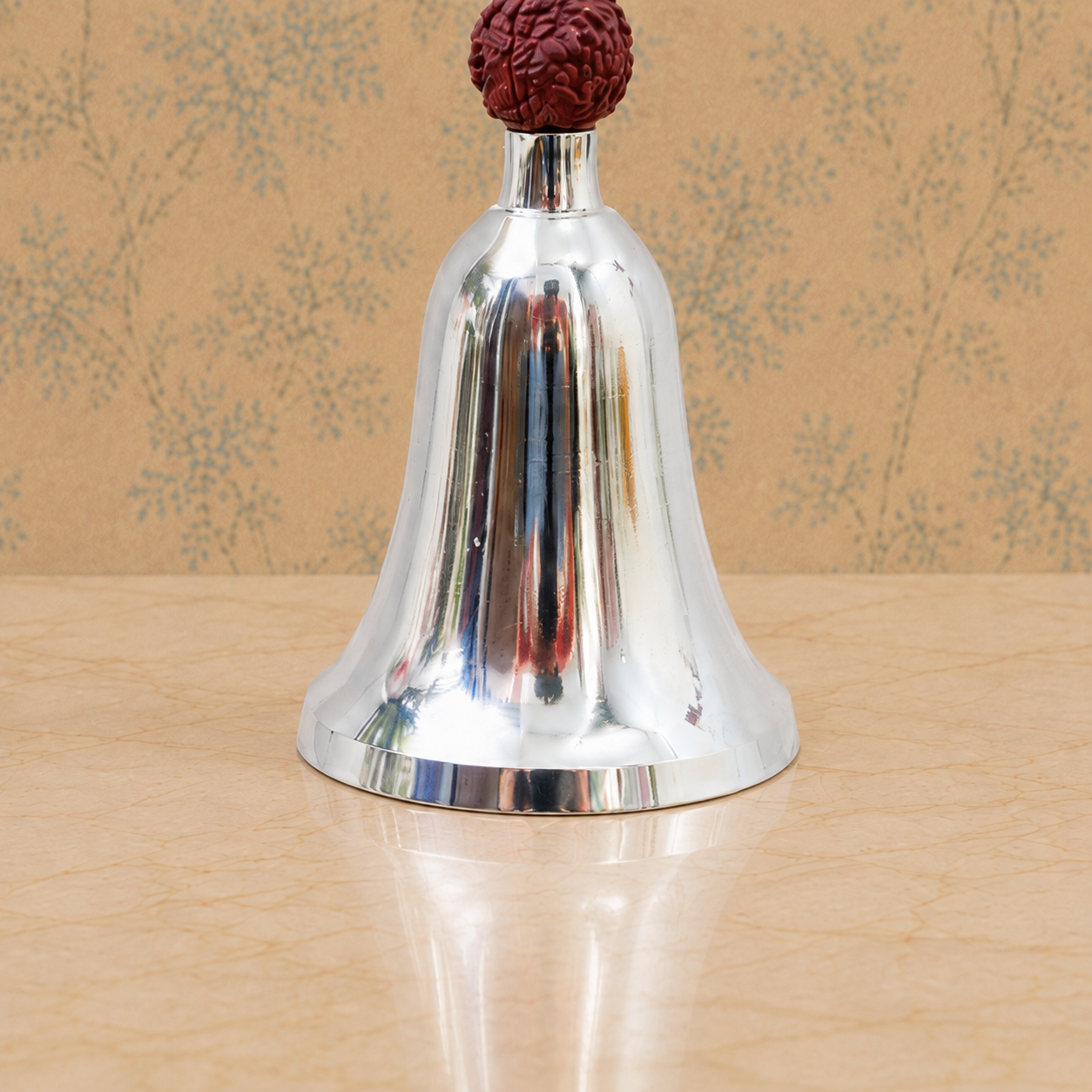 German Silver Decorative Pooja Bell with Rudraksha Bead & Feather Handle – Premium Gift Box