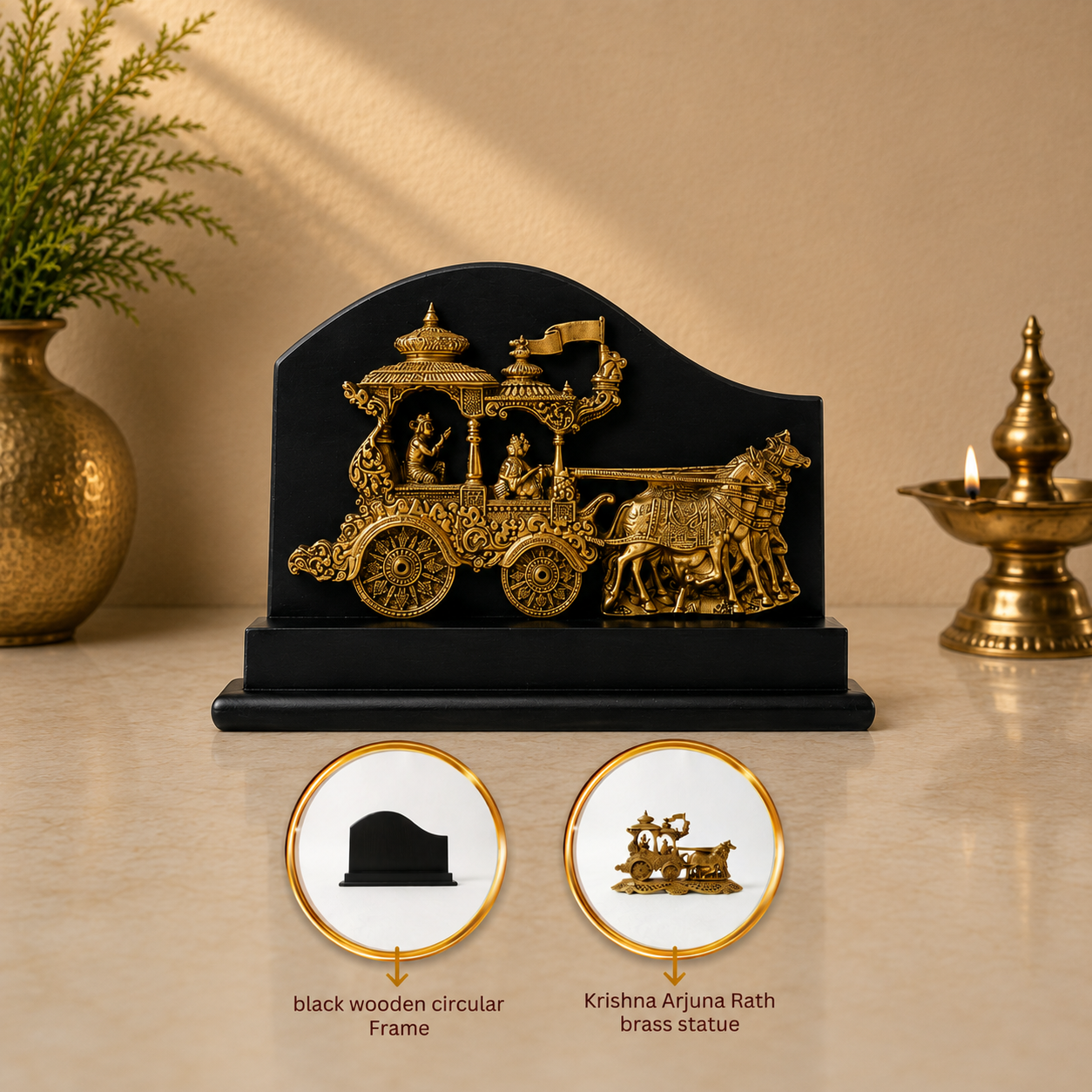 Krishna Arjuna Rath Brass Table Décor