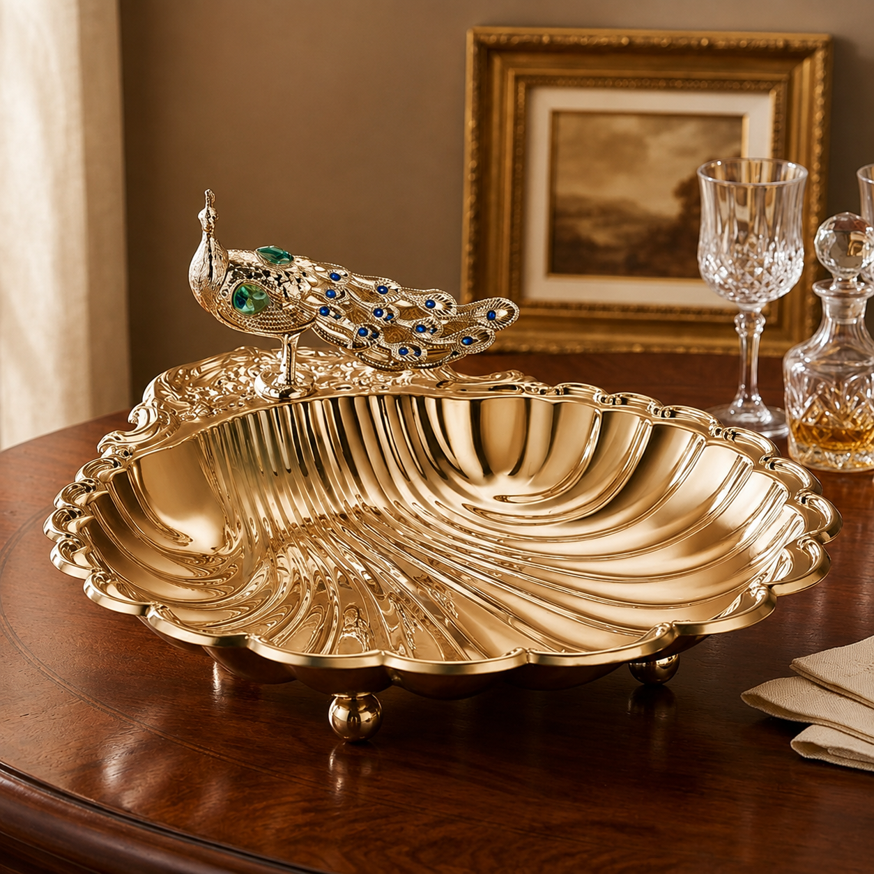 24K Gold-Plated Crystal Peacock Sea Shell Platter