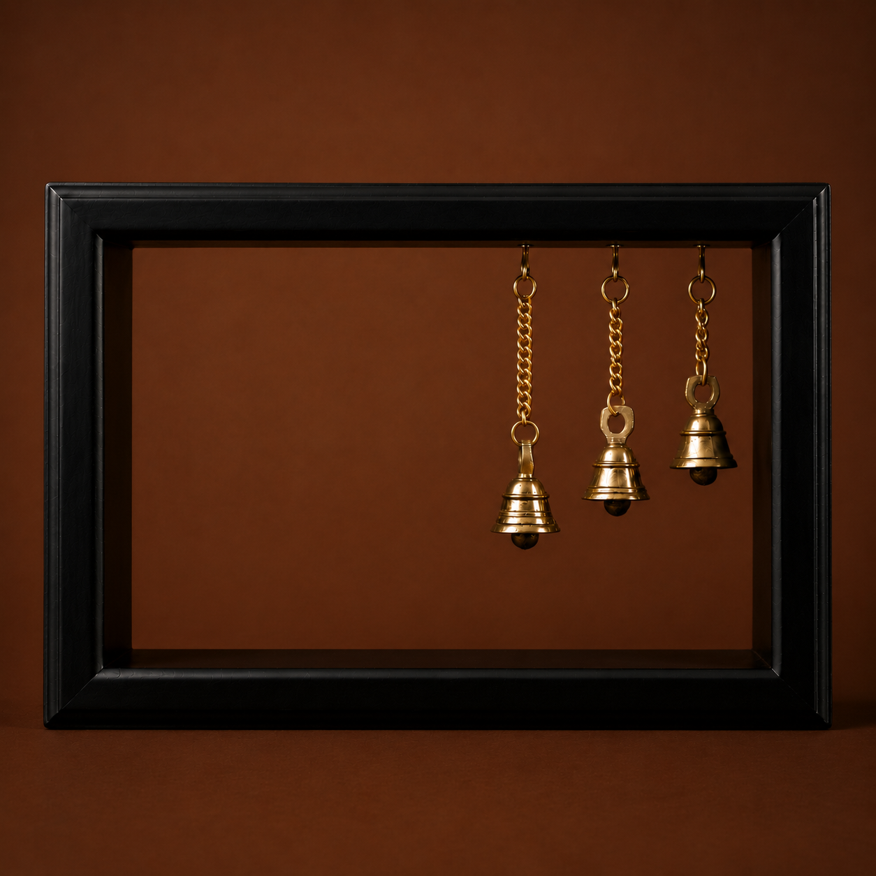 Nandi Brass Idol with Hanging Temple Bells Wooden Frame