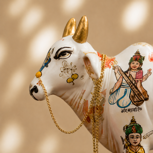 Pichwai White Kamdhenu Cow & Calf Decorative Showpiece