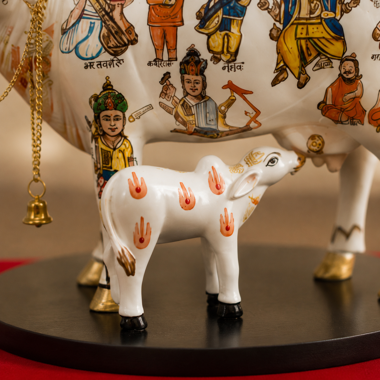 Pichwai White Kamdhenu Cow & Calf Decorative Showpiece