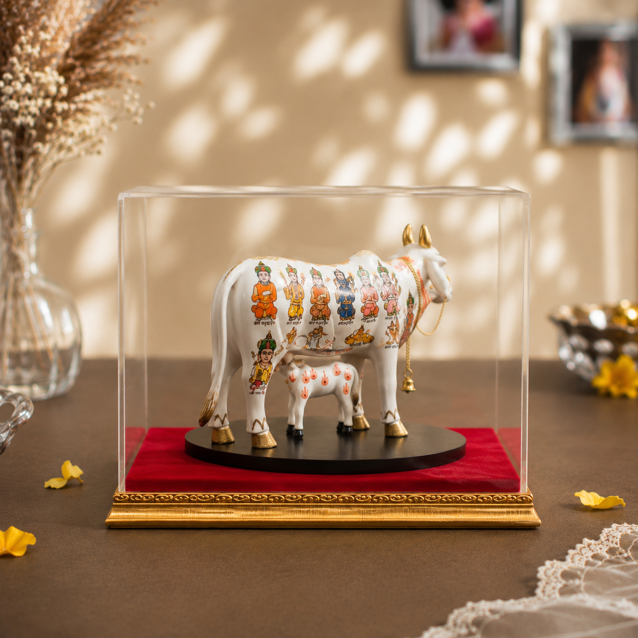 Pichwai White Kamdhenu Cow & Calf Decorative Showpiece