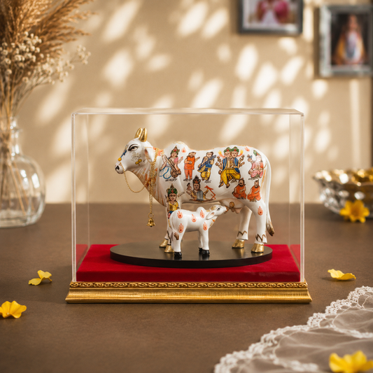 Pichwai White Kamdhenu Cow & Calf Decorative Showpiece