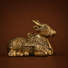 Nandi Brass Idol with Hanging Temple Bells Wooden Frame