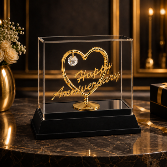 24K Gold Plated Crystal Heart Happy Anniversary