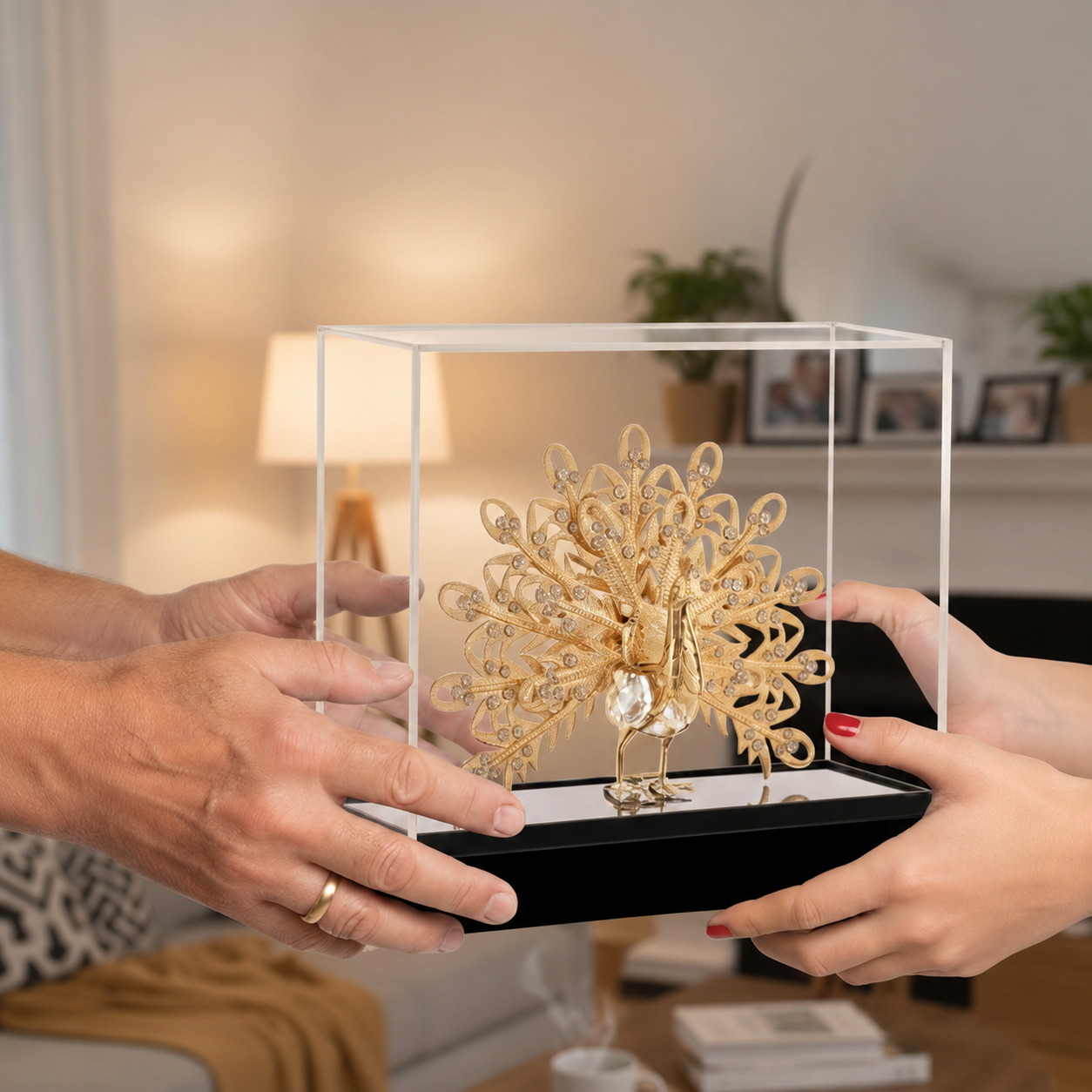Royal Crystal Peacock Decorative Showpiece with Premium Display Case