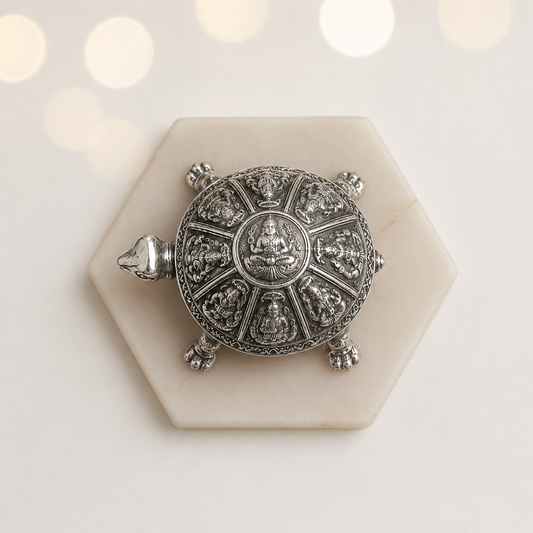 Silver Plated Vastu Tortoise with Ashta Lakshmi Engraving