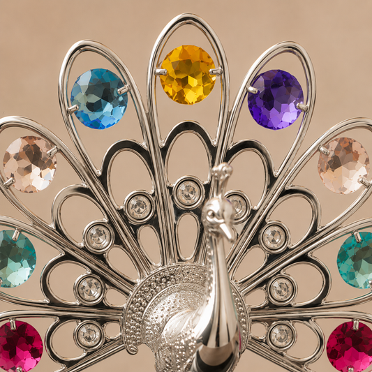 Royal Silver Crystal Peacock Decorative Showpiece with Premium Display Case