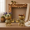 Antique Gold-Tone Elephant Decorative Bowl Set – Pair