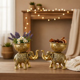 Antique Gold-Tone Elephant Decorative Bowl Set – Pair