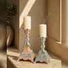 German Silver Enamel Candle Holder Set