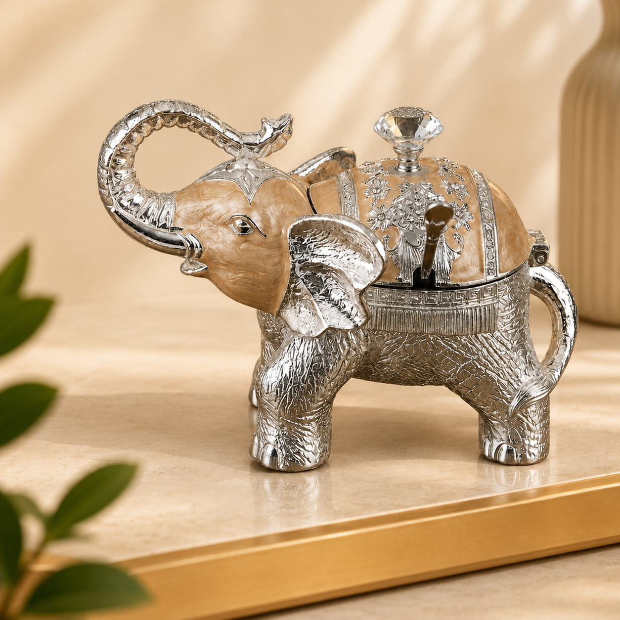 German Silver Elephant Enamel