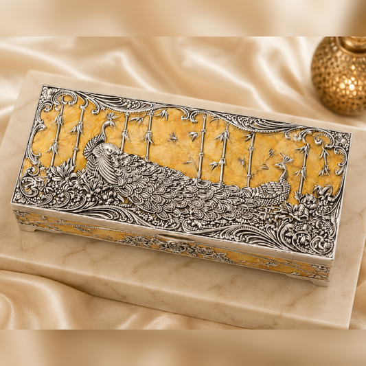German Silver Peacock Enamel Multipurpose Storage Box