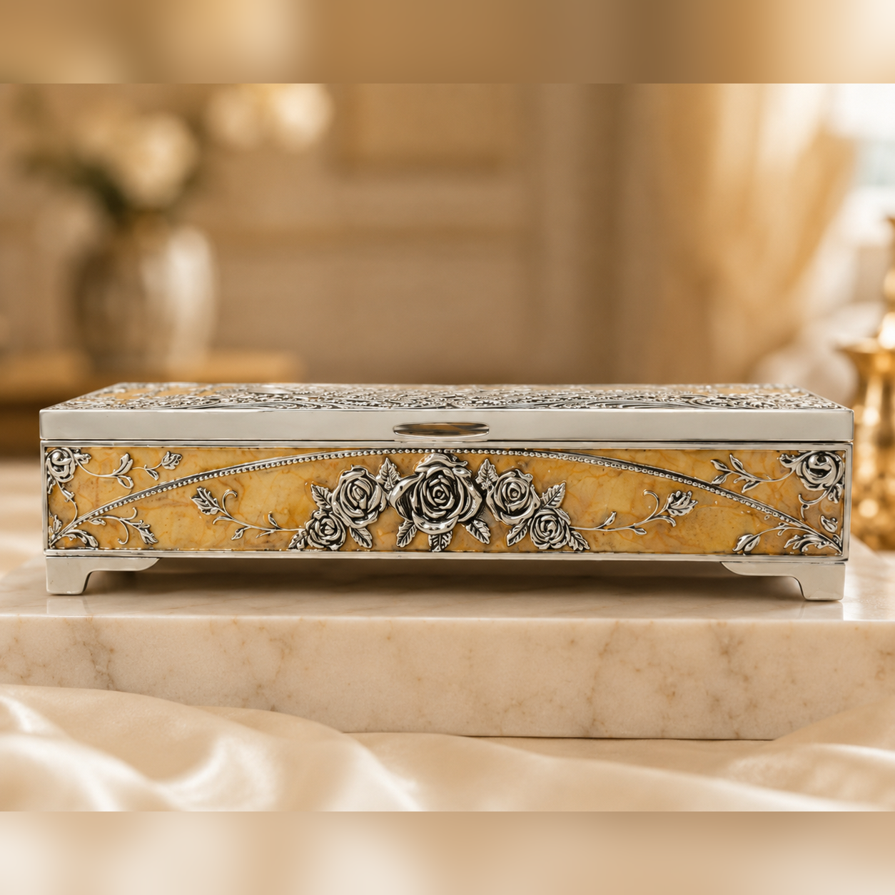 German Silver Peacock Enamel Multipurpose Storage Box