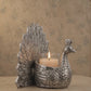 Antique Silver-Tone Peacock Tealight Candle Holder with Glass Cup
