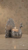 Antique Silver-Tone Peacock Tealight Candle Holder with Glass Cup