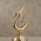 Golden Swan Crystal Figurine with Integrated Table Clock